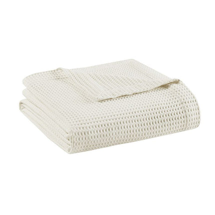 Beautyrest Full/Queen Waffle Weave Cotton Blanket Ivory: Year-Round Comfort, Machine Washable, No Fill