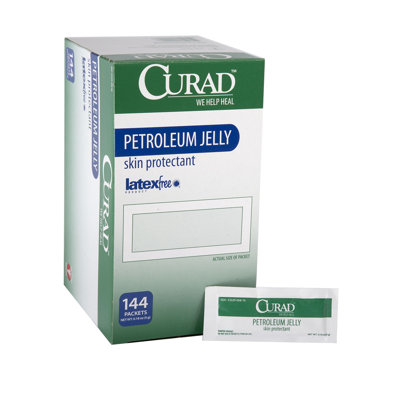 CURAD Petroleum Jelly Skin Protectant, Healing Ointment for Dry Cracked Skin, 144 Count Packets