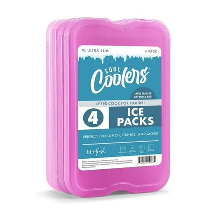 Cool Coolers by Fit & Fresh 4 Pack XL Slim Ice Packs, Quick Freeze Space Saving Reusable Ice Packs for Lunch Boxes or Coolers, Purple Purple 4 PK