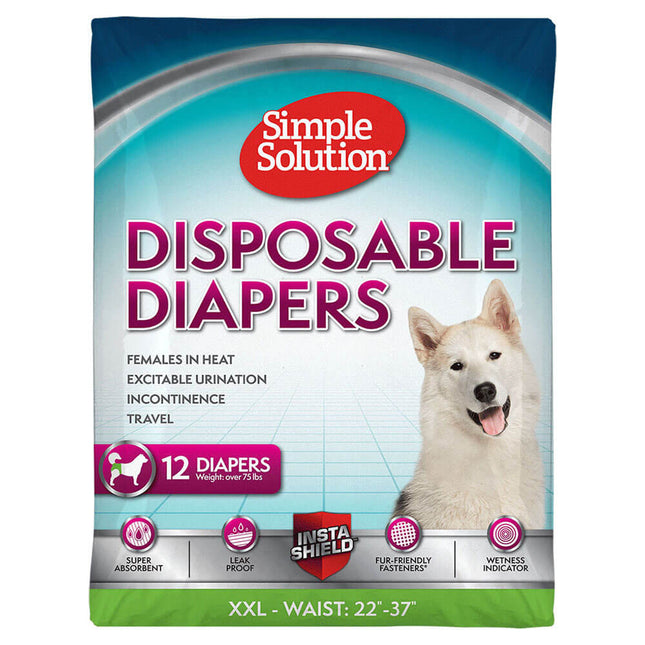 Simple Solution True Fit Disposable Dog Diapers for Female Dogs | Super Absorbent with Wetness Indicator | XXL | 12 Count
