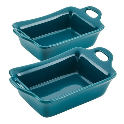 Rachael Ray Solid Glaze Ceramics Au Gratin Bakeware/Baker Set, Rectangular, 2 Piece, Teal Teal