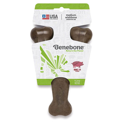 Benebone Wishbone Durable Dog Chew Toy for Aggressive Chewers, Real Bacon, Made in USA, Medium