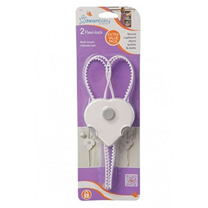 Dreambaby Flexi Lock - Cabinet & Drawer Handle Locks - Cabinet Safety Straps - with Multi-Touch Release System - White - 2 Count (Pack of 1) - Model L185 White