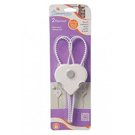 Dreambaby Flexi Lock - Cabinet & Drawer Handle Locks - Cabinet Safety Straps - with Multi-Touch Release System - White - 2 Count (Pack of 1) - Model L185 White