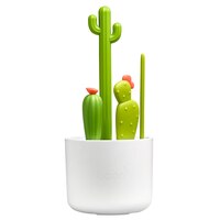 Boon Cacti Bottle Cleaning Brush Set - Includes Bottle Brush, Nipple Brush, Detail Brush, and Straw Brush - Baby Bottle Brush Set for Bottle Drying Rack - Baby Essentials - 4 Count White