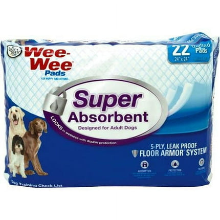 Four Paws Wee-Wee Super Absorbent Unscented Pee Pads for Dogs & Puppies with Insta-Rise Border, Leak-Proof Dog Housebreaking Potty Training Floor Protection, 24" x 24", 22 Count