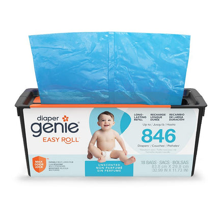 Diaper Genie Easy Roll Refill | 18 Bags Per Refill | Holds Up to 846 Newborn Diapers | Odor Control | Diaper Pail Refill Bags | Fits Diaper Genie Signature & Platinum Pails, Packaging may vary
