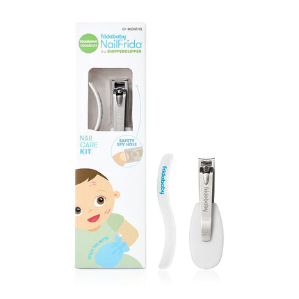 Frida Baby NailFrida Baby Nail Clippers & Nail File & Buffer for Newborns and Up, Safety Spyhole, Nickel Free, Curved Clipper to Fit Babies Nails White/Silver