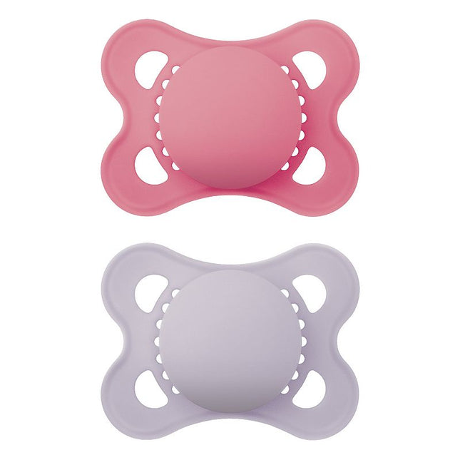 MAM Original Matte Baby Pacifiers, Binky for Girls 0-6 Months, BPA-Free Silicone Nipple, Easy to Clean, Best for Newborn Babies, Developed with Medical Experts, 2 Count Binkies with Sterilizer Case Pink