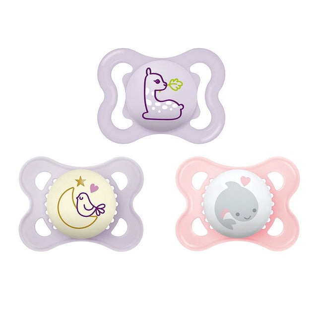 MAM Variety Pack Baby Pacifier, Includes 3 Types of Pacifiers, Nipple Shape Helps Promote Healthy Oral Development, 3 Pack, 0-6 Months, Girl