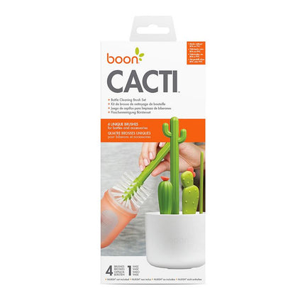 Boon Cacti Bottle Cleaning Brush Set - Includes Bottle Brush, Nipple Brush, Detail Brush, and Straw Brush - Baby Bottle Brush Set for Bottle Drying Rack - Baby Essentials - 4 Count White