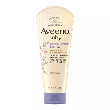 Aveeno Baby Calming Comfort Moisturizing Lotion with Relaxing Lavender & Vanilla Scents, Non-Greasy Body Lotion with prebiotic Oatmeal & Dimethicone, Paraben- & Phthalate-Free, 8 fl. oz