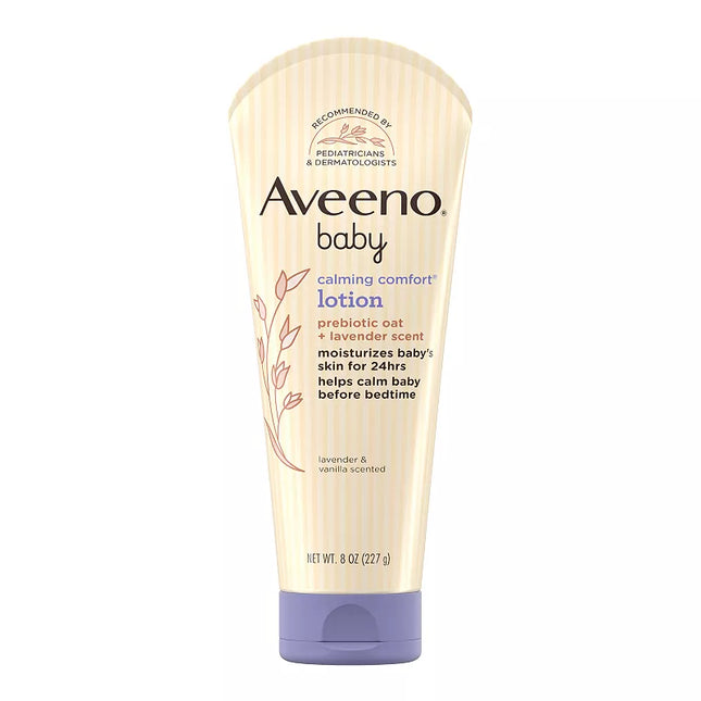 Aveeno Baby Calming Comfort Moisturizing Lotion with Relaxing Lavender & Vanilla Scents, Non-Greasy Body Lotion with prebiotic Oatmeal & Dimethicone, Paraben- & Phthalate-Free, 8 fl. oz