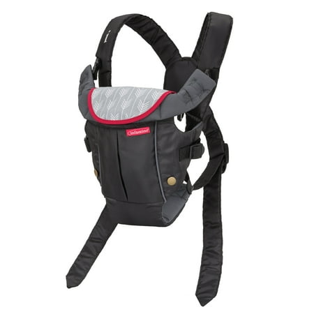 Infantino Swift Classic Carrier with Pocket, 2-Ways to Carry Carrier with Wonder Bib & Essentials Storage Front Pocket for Babies 8-25lb, Adjustable Strap, Black Black,Grey
