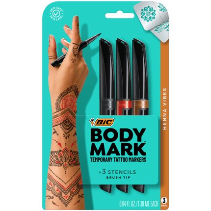 BIC BodyMark Temporary Tattoo Markers, Premium Brush Tip, Skin-Safe, Long-Lasting