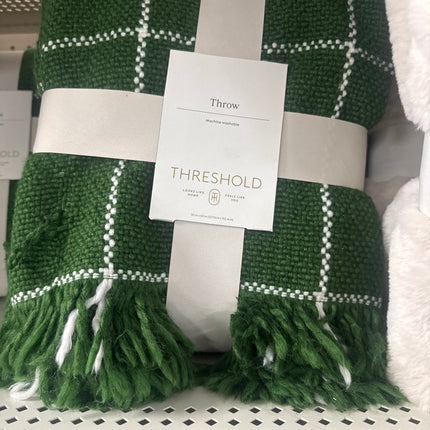 Woven Windowpane Throw Blanket Green/Ivory - Threshold: Midweight, Plaid, 50x60", Acrylic & Wool, Sensory Friendly, Christmas