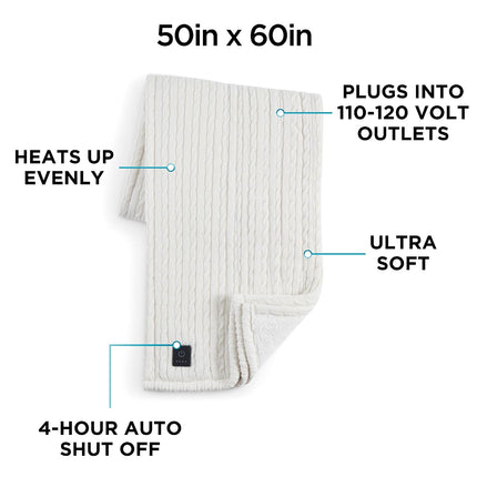 Brookstone Heated Coziest Faux Fur Sweater Knit Throw Ivory