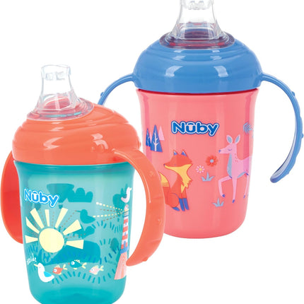 Nuby No-Spill Baby's First Soft Spout Cup 8oz 2-Pack Aqua Ocean Pink