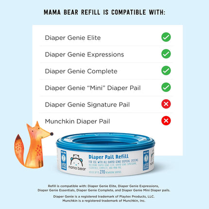Mama Bear Diaper Pail Refills with Odor Control Unscented 1080 Count