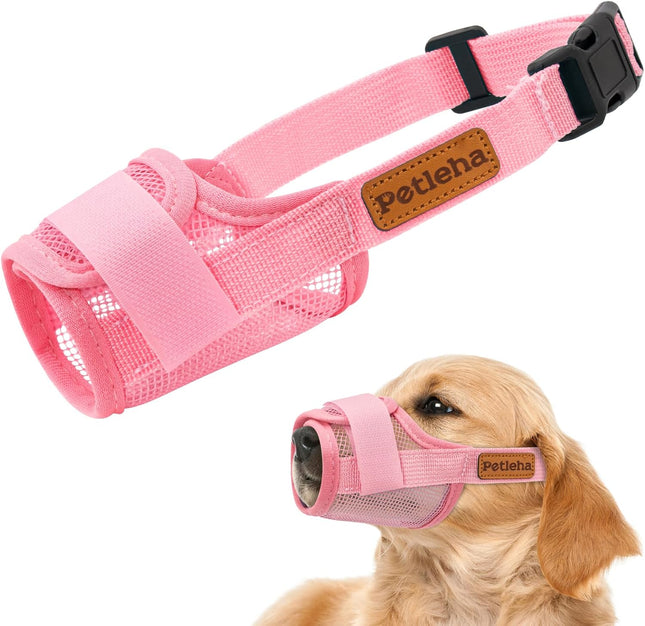 Coppthinktu Pink Breathable Mesh Soft Dog Muzzle for Large Breeds