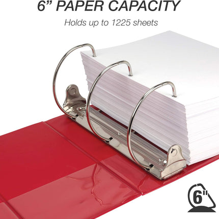 Samsill 6 Inch Durable View Binder With Locking D-Rings, Red