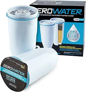 ZeroWater Official Replacement Filter - 5-Stage 0 TDS Filter Replacement - System IAPMO Certified to Reduce Lead, Chromium, and PFOA/PFOS, 2-Pack, White White