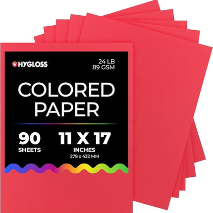 Hygloss Red 11x17 Colored Paper 24lb Ledger Fade-Resistant 90 Sheets