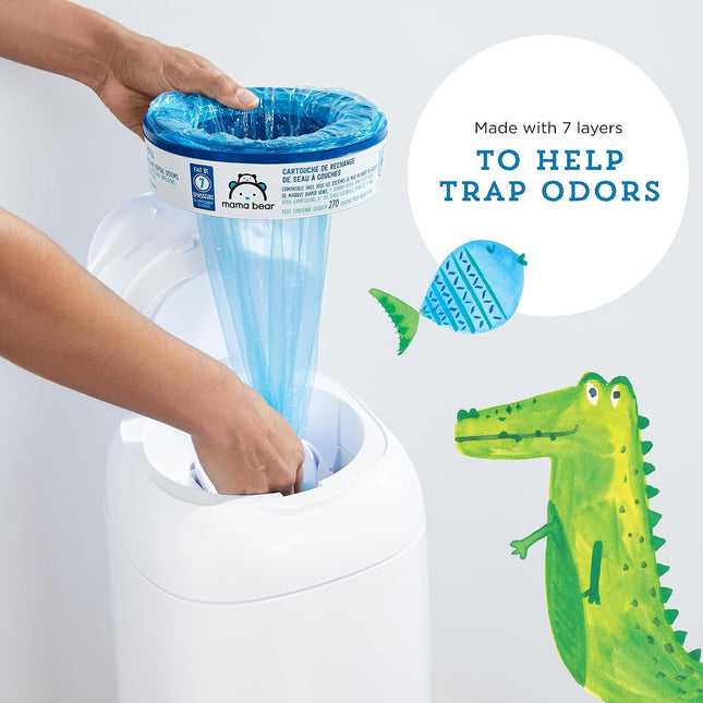 Mama Bear Diaper Pail Refills with Odor Control Unscented 1080 Count