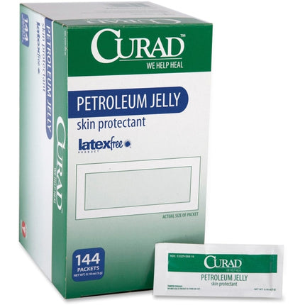 CURAD Petroleum Jelly Skin Protectant, Healing Ointment for Dry Cracked Skin, 144 Count Packets