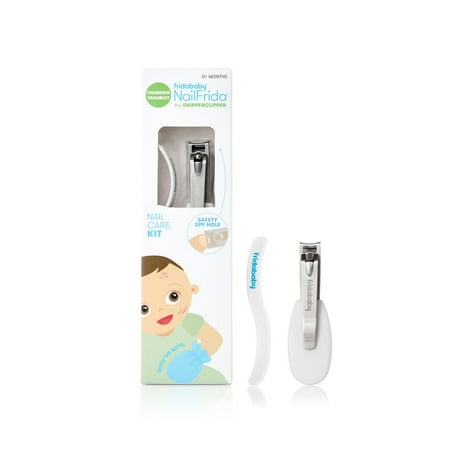 Frida Baby NailFrida Baby Nail Clippers & Nail File & Buffer for Newborns and Up, Safety Spyhole, Nickel Free, Curved Clipper to Fit Babies Nails White/Silver