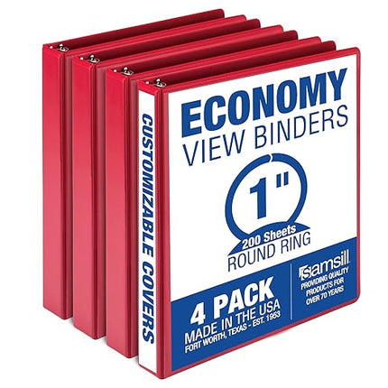 Samsill 1 Inch Economy View Binder Red 4 Pack