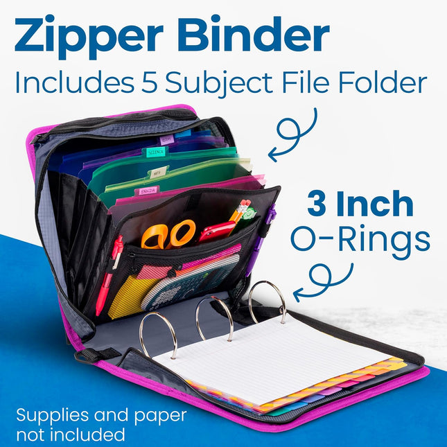 Case-it Mighty Zip Tab 3-Inch Zipper Binder Neon Kitty