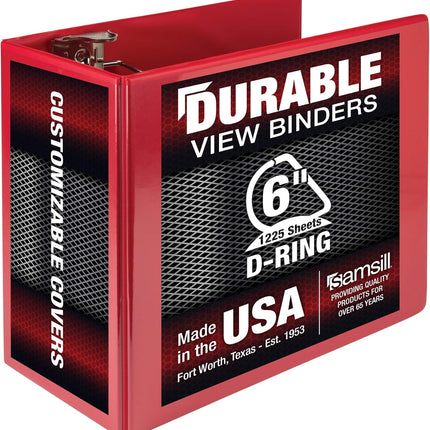 Samsill 6 Inch Durable View Binder With Locking D-Rings, Red