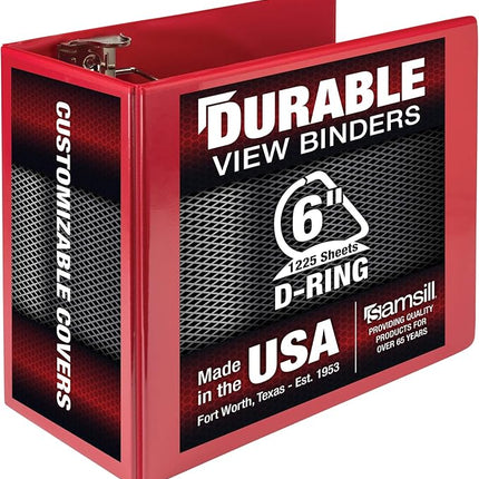 Samsill 6 Inch Durable View Binder With Locking D-Rings, Red