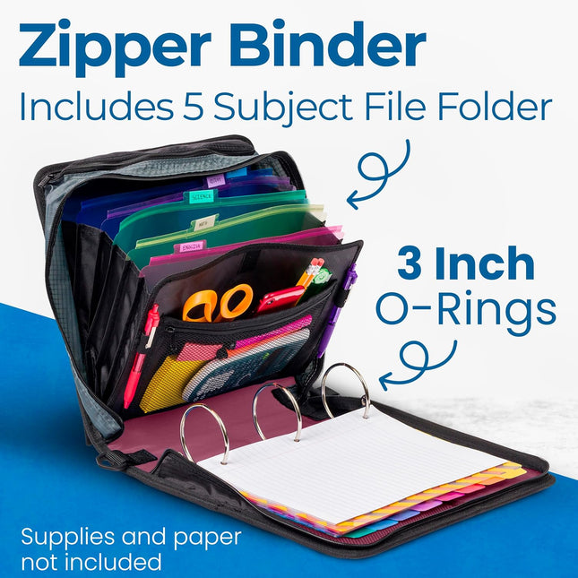 Case-it Mighty Zip Tab 3-Inch Zipper Binder and School Organizer
