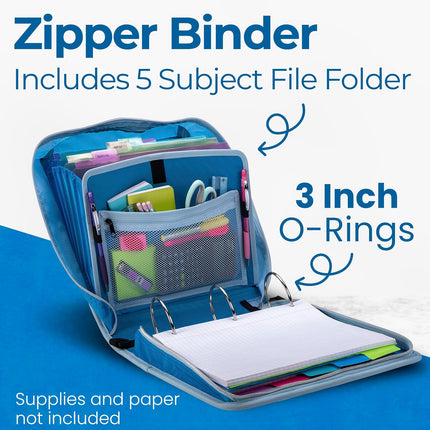 Case-it Mighty Zip Tab 3-Inch Zipper Binder Watercolor Sky Pattern