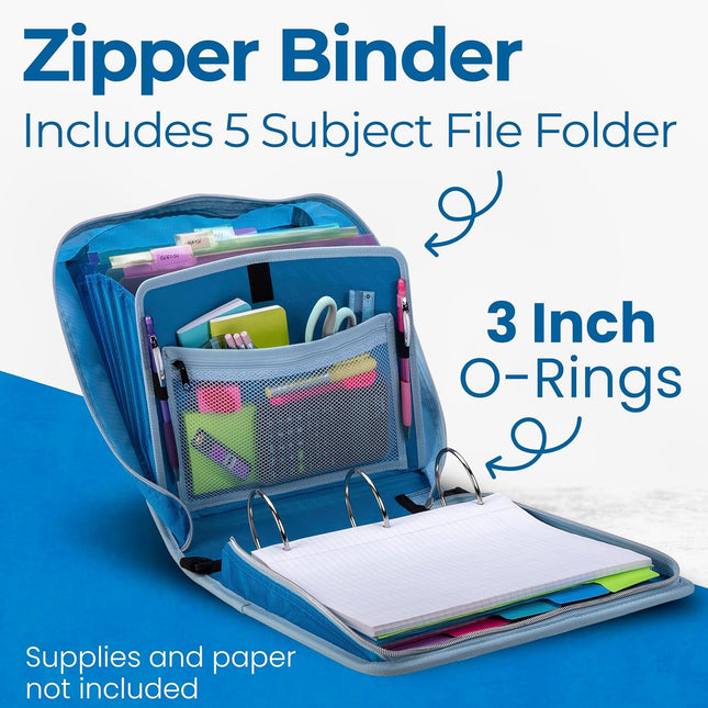 Case-it Mighty Zip Tab 3-Inch Zipper Binder Watercolor Sky Pattern