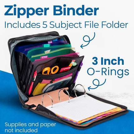 Case-it Mighty Zip Tab 3-Inch Zipper Binder with Expanding File