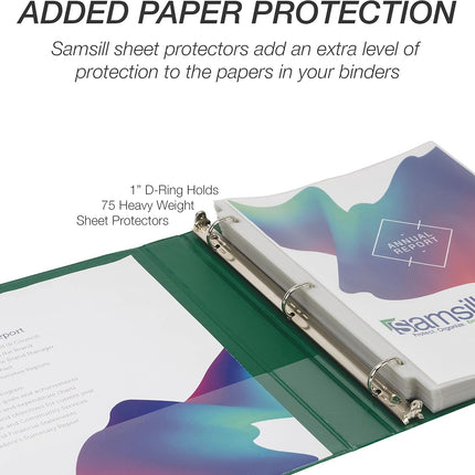 Samsill Durable 1 Inch Green D-Ring View Binder 4 Pack