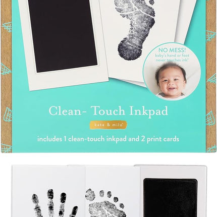 Kate & Milo Clean Touch Ink Pad, No Touch Ink Pad for Baby, Handprint and Footprint Makers, DIY Baby Keepsake, Newborn Babyprints Keepsake, Black Ink