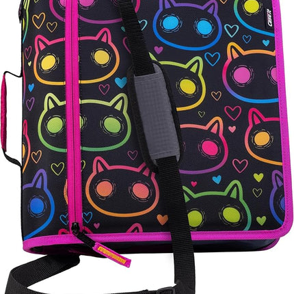 Case-it Mighty Zip Tab 3-Inch Zipper Binder Neon Kitty