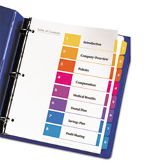 Avery 8 Tab Dividers for 3 Ring Binders, Customizable Table of Contents, Multicolor Tabs, 6 Sets (11186)