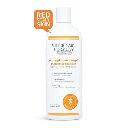 Veterinary Formula Clinical Care Antiseptic and Antifungal Medicated Shampoo for Dogs & Cats, 16 Fl Oz – Helps Alleviate Scaly, Greasy, red Skin – Paraben, Dye, Soap-Free (1 Pack)