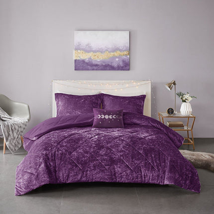 Intelligent Design Felicia Crushed Velvet Comforter Set Full/Queen Purple