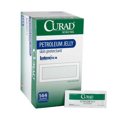 CURAD Petroleum Jelly Skin Protectant, Healing Ointment for Dry Cracked Skin, 144 Count Packets