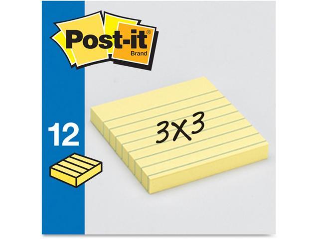 Post-it Notes, 3 in x 3 in, 12 Lined Sticky Notes Pads, 100 Sheets per Pad, The Iconic Canary Yellow Note, School Supplies and Oﬃce Products