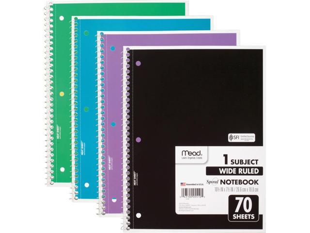 Mead Spiral Notebook, 4 Pack, 1-Subject, Wide Ruled Paper, 7-1/2" x 10-1/2", 70 Sheets per Notebook, Colors Will Vary (72873)