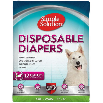 Simple Solution True Fit Disposable Dog Diapers for Female Dogs | Super Absorbent with Wetness Indicator | XXL | 12 Count