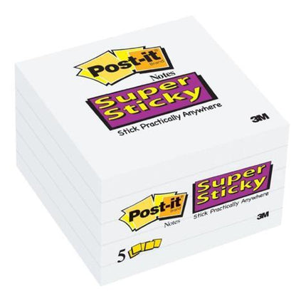 Post-it Super Sticky Notes, 5 Sticky Note Pads, 3 x 3 in., School Supplies, Office Products, Sticky Notes for Vertical Surfaces, Monitors, Walls and Windows, First Snow White