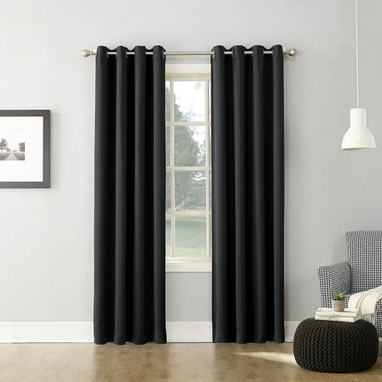 54"x84" Sun Zero Blackout Kenneth Energy Saving Grommet Curtain Panel Black: Modern Solid Indoor Curtain Panels
